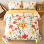 Anibedding Quilt Set Queen Size, Yellow Floral Reversible Bedspread Soft Microfiber Lightweight Queen Size Quilt Bedding Sets Reversible Coverlet for All Season(Queen, 96"x90")