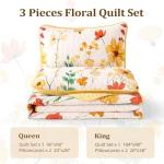 Anibedding Quilt Set Queen Size, Yellow Floral Reversible Bedspread Soft Microfiber Lightweight Queen Size Quilt Bedding Sets Reversible Coverlet for All Season(Queen, 96"x90")