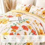 Anibedding Quilt Set Queen Size, Yellow Floral Reversible Bedspread Soft Microfiber Lightweight Queen Size Quilt Bedding Sets Reversible Coverlet for All Season(Queen, 96"x90")