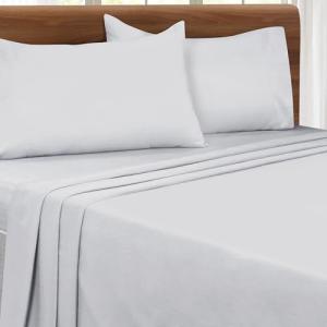 MALLONI HOME Queen Sheet Set - Double Brushed Microfiber Bedding Set Queen, 4 Piece Deep Pocket Queen Sheet - Ultra Soft, Easy-Fit, Wrinkle Free, Quick Dry, Easy Care Queen Sheets - Light Grey