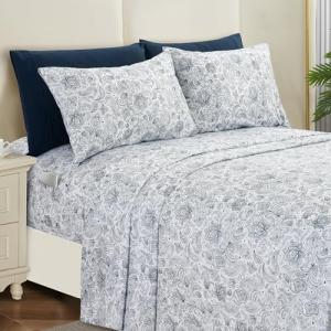 Elegant Comfort Softest and Coziest 6-Piece Sheet Set - 1500 Premium Hotel Quality Microfiber - Deep Pocket, Wrinkle Resistant 6-Piece Paisley Pattern Bed Sheet Set, Queen, Paisley Navy