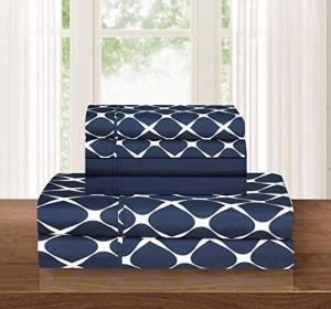 Elegant Comfort Luxury Softest and Coziest 6-Piece Bed Sheet Set, Wrinkle Resistant Milano Trellis Pattern-1500 Thread Count Egyptian Quality Microfiber Bedding Set, King, Navy Blue