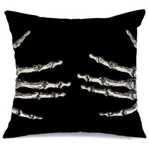 AACORS Halloween Throw Pillow Cover 18X18 Inch Skeleton Decorations Holiday Farmhouse Black Cushion Case for Sofa Couch Decor AA016-18
