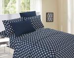 Elegant Comfort Luxury Softest and Coziest 6-Piece Bed Sheet Set, Wrinkle Resistant Milano Trellis Pattern-1500 Thread Count Egyptian Quality Microfiber Bedding Set, King, Navy Blue