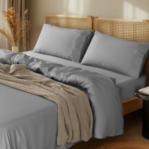 LBRO2M 1000 Thread Count 100% Egyptian Cotton Sheets Set,Queen Size Bed Sheet 4 Piece Sets,Long Staple,16 Inches Deep Pocket,All Season,Bedding Super Soft Comforterble Breathable,Sateen Weave (Grey)