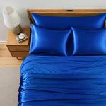 Entisn 5Pcs Silky Satin Sheets Set, Full Size Satin Bed Sheets Set, Royal Blue Luxury Bedding Sets, Breathable & Ultra Soft Sheets Set Includes 1 Fitted Sheet, 1 Flat Sheet, 3 Pillowcases