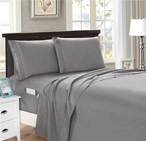Elegant Comfort 4-Piece Smart Sheet Set - Luxury Soft 1500 Thread Count Egyptian Quality Microfiber, Wrinkle Resistant with Side Storage Pockets on Fitted Sheet, King, Grey