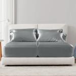Madison Park Satin Sheets Split King Size, Luxurious Silky Bed Sheets, Elastic 14" Pocket fits up to 16" Mattress, Wrinkle-Free, Soft Satin Bed Sheet Set, Grey 7 Piece