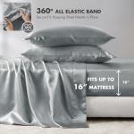 Madison Park Satin Sheets Split King Size, Luxurious Silky Bed Sheets, Elastic 14" Pocket fits up to 16" Mattress, Wrinkle-Free, Soft Satin Bed Sheet Set, Grey 7 Piece