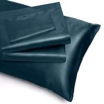 Homiest 4pcs Extra Deep Pocket Satin Sheets King Size Bed Set, 18-24 Inch Deep Pocket Bed Sheets Deep Sea Blue Satin Sheet Set, Silky Satin Bedding Set Soft Fitted Sheet Set Fits Ultra Deep Mattress