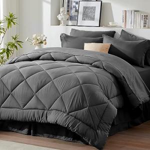 Newspin Twin Comforter Set Dark Grey - Bed in a Bag Twin Size 6 Pieces, All Season Bed Set, Fluffy Comforter Set with Sheets, Sheet Set Quilt Blanket, Pillowcases & Shams & Bed Skirt
