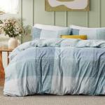 Bedsure Duvet Cover Queen Size - Gingham Reversible Buffalo Plaid Duvet Cover Set with Zipper Closure, 3 Pieces Blue Bedding Set with 8 Corner Ties and 2 Pillow Shams 20"x26"