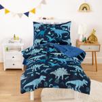 Wake In Cloud - Dinosaur Toddler Bedding Set for Boys, Jurassic Dino World Sketch, 4 Pieces Soft Crib Bed Set Including Comforter, Sheets and Pillowcase, Navy Blue