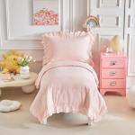 Ruffled Lace Toddler Bedding Set with Ruffle Fringe, Solid Color 4 Pieces Toddler Bed Set - 1 Cute Baby Comforter + 1 Fitted Sheet +1 Flat Sheet +1 Pillowcase for Baby Boys and Girls Light Pink