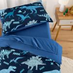 Wake In Cloud - Dinosaur Toddler Bedding Set for Boys, Jurassic Dino World Sketch, 4 Pieces Soft Crib Bed Set Including Comforter, Sheets and Pillowcase, Navy Blue