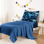 Wake In Cloud - Dinosaur Toddler Bedding Set for Boys, Jurassic Dino World Sketch, 4 Pieces Soft Crib Bed Set Including Comforter, Sheets and Pillowcase, Navy Blue
