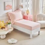 Ruffled Lace Toddler Bedding Set with Ruffle Fringe, Solid Color 4 Pieces Toddler Bed Set - 1 Cute Baby Comforter + 1 Fitted Sheet +1 Flat Sheet +1 Pillowcase for Baby Boys and Girls Light Pink