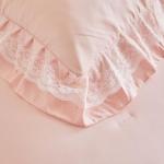Ruffled Lace Toddler Bedding Set with Ruffle Fringe, Solid Color 4 Pieces Toddler Bed Set - 1 Cute Baby Comforter + 1 Fitted Sheet +1 Flat Sheet +1 Pillowcase for Baby Boys and Girls Light Pink