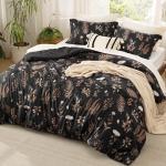 Bedsure Comforter Set King Size - Cute Floral Comforter, Black Bedding Comforter Sets, 1 Soft Reversible Botanical Flowers Comforter and 2 Pillow Shams