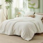 Bedsure Fluffy Comforter Set Queen - Super Soft Faux Fur Bed Set Cream White, All Seasons Warm Plush Fleece Bedding, 3 Pieces, 1 Shaggy Fuzzy Queen Size Comforter with 2 Pillowcases