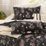 Bedsure Comforter Set King Size - Cute Floral Comforter, Black Bedding Comforter Sets, 1 Soft Reversible Botanical Flowers Comforter and 2 Pillow Shams