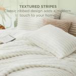 Bedsure Fluffy Comforter Set Queen - Super Soft Faux Fur Bed Set Cream White, All Seasons Warm Plush Fleece Bedding, 3 Pieces, 1 Shaggy Fuzzy Queen Size Comforter with 2 Pillowcases