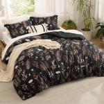 Bedsure Comforter Set King Size - Cute Floral Comforter, Black Bedding Comforter Sets, 1 Soft Reversible Botanical Flowers Comforter and 2 Pillow Shams