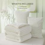 Bedsure Fluffy Comforter Set Queen - Super Soft Faux Fur Bed Set Cream White, All Seasons Warm Plush Fleece Bedding, 3 Pieces, 1 Shaggy Fuzzy Queen Size Comforter with 2 Pillowcases