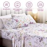 QSH Floral Queen Size Sheet Sets - Yellow Wild Flower Botanical Pattern Egyptian Cotton Printed Bedding Sheets Set Queen Size Bed Extra Breathable 4pcs Queen Sheet Set Deep Pocket 17.5"