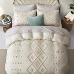 Oli Anderson Tufted Duvet Cover Queen Size, Soft and Lightweight Duvet Covers Set for All Seasons, 3 Pieces Boho Embroidery Shabby Chic Bedding Set (Beige, Queen, 90" x 90")
