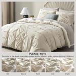 Oli Anderson Tufted Duvet Cover Queen Size, Soft and Lightweight Duvet Covers Set for All Seasons, 3 Pieces Boho Embroidery Shabby Chic Bedding Set (Beige, Queen, 90" x 90")