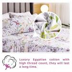 QSH Floral Queen Size Sheet Sets - Yellow Wild Flower Botanical Pattern Egyptian Cotton Printed Bedding Sheets Set Queen Size Bed Extra Breathable 4pcs Queen Sheet Set Deep Pocket 17.5"