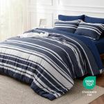 Bedsure Twin Comforter Set 5 Pieces, Blue Striped Bedding Set for All Seasons, Reversible, Cationic Dyeing Bed in a Bag with Comforter, Sheets, Pillowcase & Sham