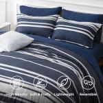 Bedsure Twin Comforter Set 5 Pieces, Blue Striped Bedding Set for All Seasons, Reversible, Cationic Dyeing Bed in a Bag with Comforter, Sheets, Pillowcase & Sham