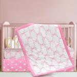Hahafelt 3 Pcs Baby Girls Crib Bedding Set Coquette Pink Bow Baby Bedding Set for Girls Coquettish Pink Heart Bow Infant Nursery Includes Quilt, Fitted Crib Sheet and Skirt