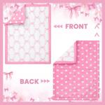 Hahafelt 3 Pcs Baby Girls Crib Bedding Set Coquette Pink Bow Baby Bedding Set for Girls Coquettish Pink Heart Bow Infant Nursery Includes Quilt, Fitted Crib Sheet and Skirt