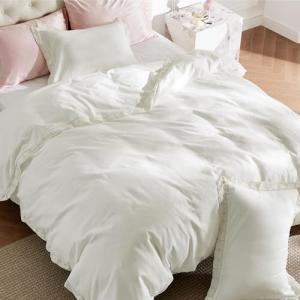 Bedsure Cotton Duvet Cover King Size - Cute Lace Textured Duvet Cover Set, Soft and Lightweight Gauze Boho Bedding Set for All Seasons (White, King, 104"x90")