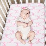 Hahafelt 3 Pcs Baby Girls Crib Bedding Set Coquette Pink Bow Baby Bedding Set for Girls Coquettish Pink Heart Bow Infant Nursery Includes Quilt, Fitted Crib Sheet and Skirt