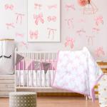 Pink Bow Crib Bedding Set with Wall Stickers