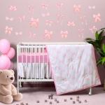 Pink Bow Crib Bedding Set with Wall Stickers