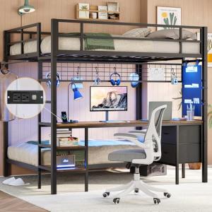 Full Over Twin Bunk Bed with Desk & Storage