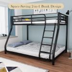 Full Size Metal Bunk Bed with Ladder and Guardrail