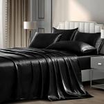 Black Satin King Bed Sheet Set (6 Pieces)