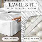 Striped White Satin King Size Bed Sheet Set