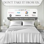 Striped White Satin King Size Bed Sheet Set