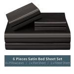 Black Satin King Bed Sheet Set (6 Pieces)