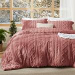 Tufted Boho Queen Comforter Set in Grayish Pink