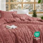 Tufted Boho Queen Comforter Set in Grayish Pink
