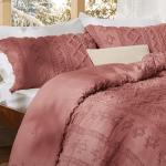 Tufted Boho Queen Comforter Set in Grayish Pink