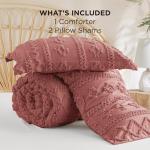 Tufted Boho Queen Comforter Set in Grayish Pink